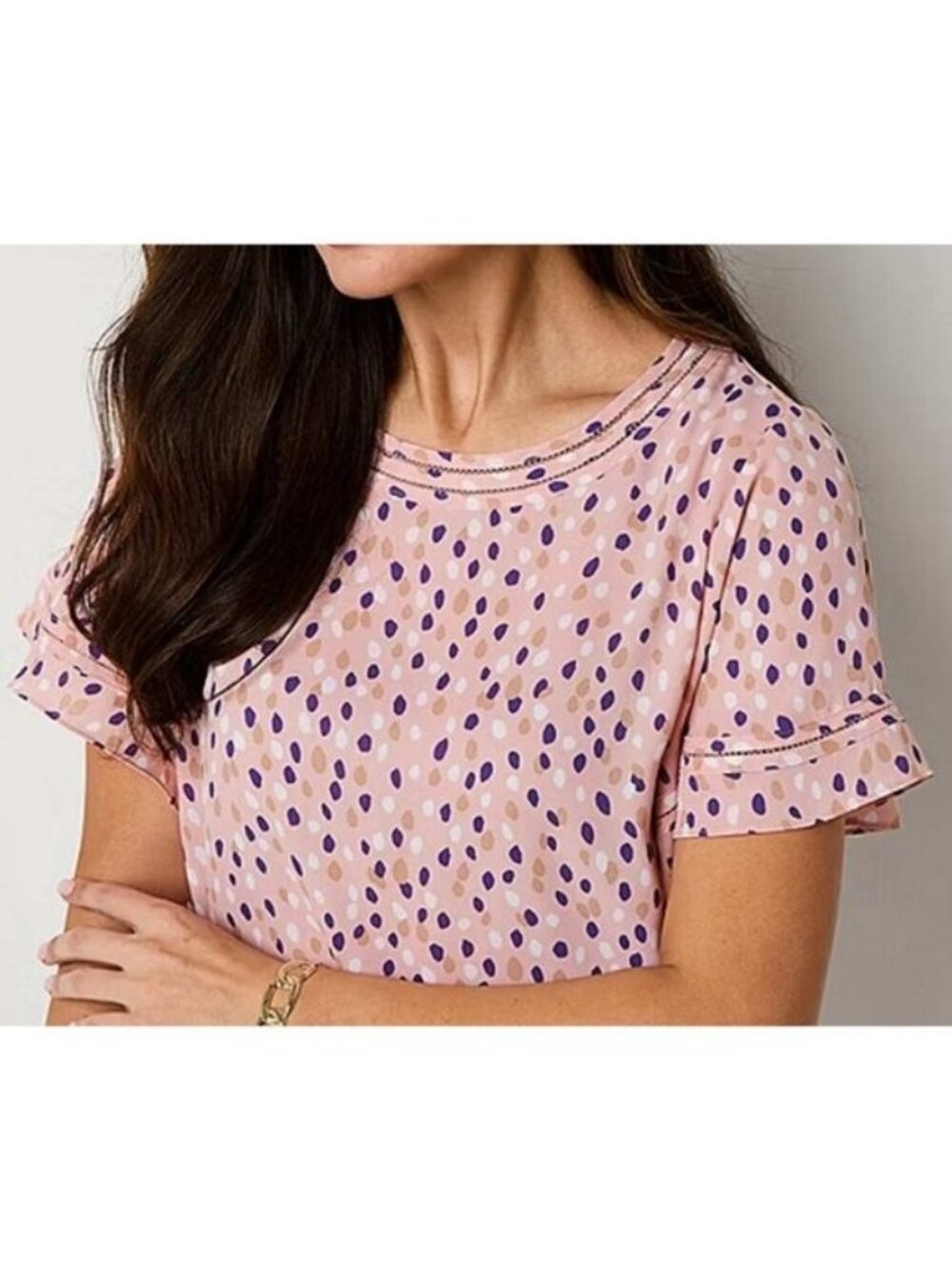 Liz Claiborne Round Neck Short Sleeve Blouse LARGE (616) - Picture 2 of 9